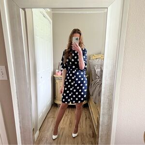 Closet.London Polka Dot Navy Dress With A Tie On The Back